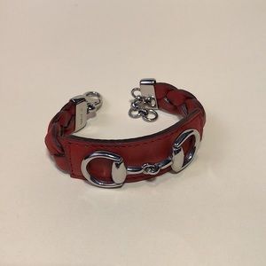 Gucci Red Leather Bracelet with Real Silver Gucci Poochie Small 8”